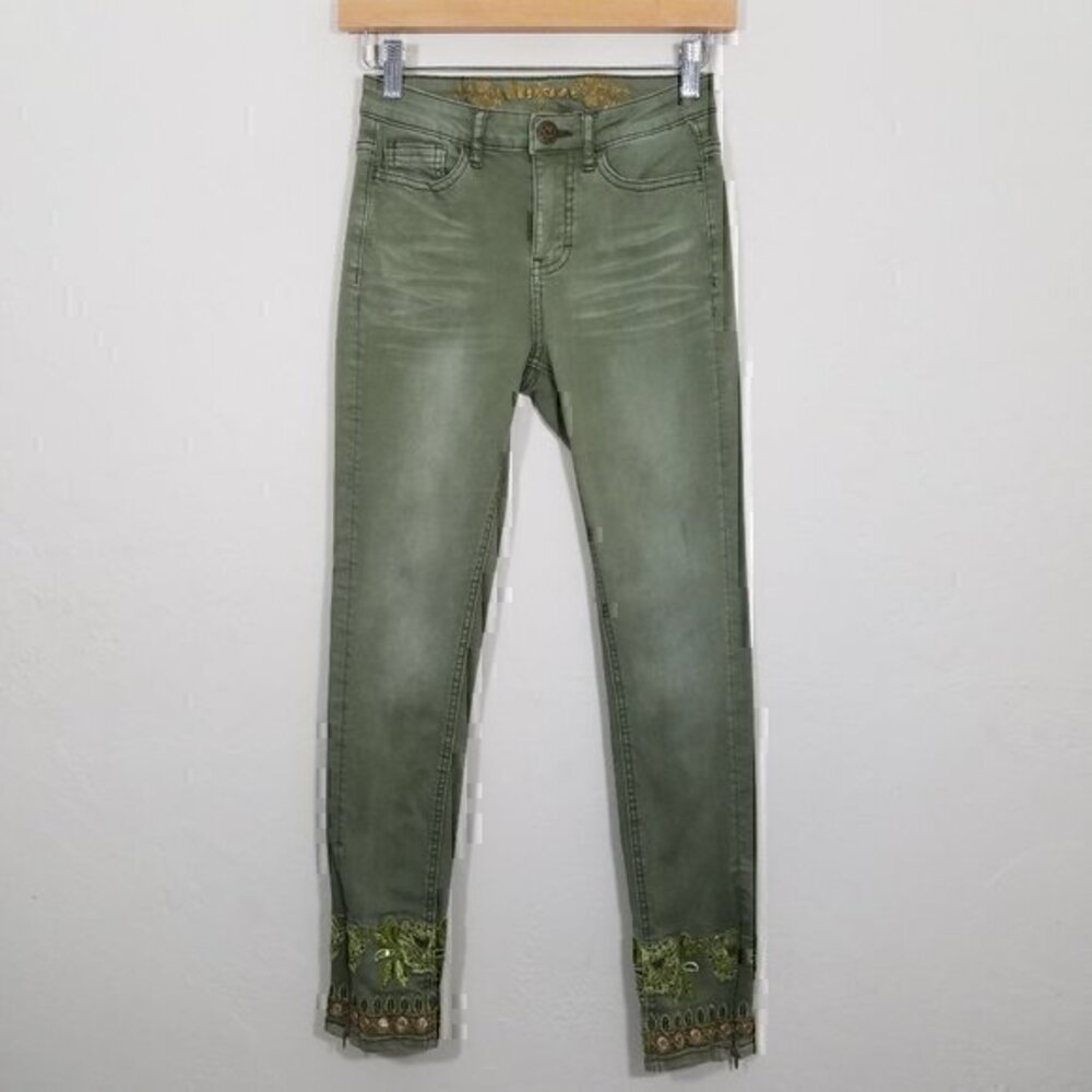 Desigual Embroidered Stretch Jeans Green